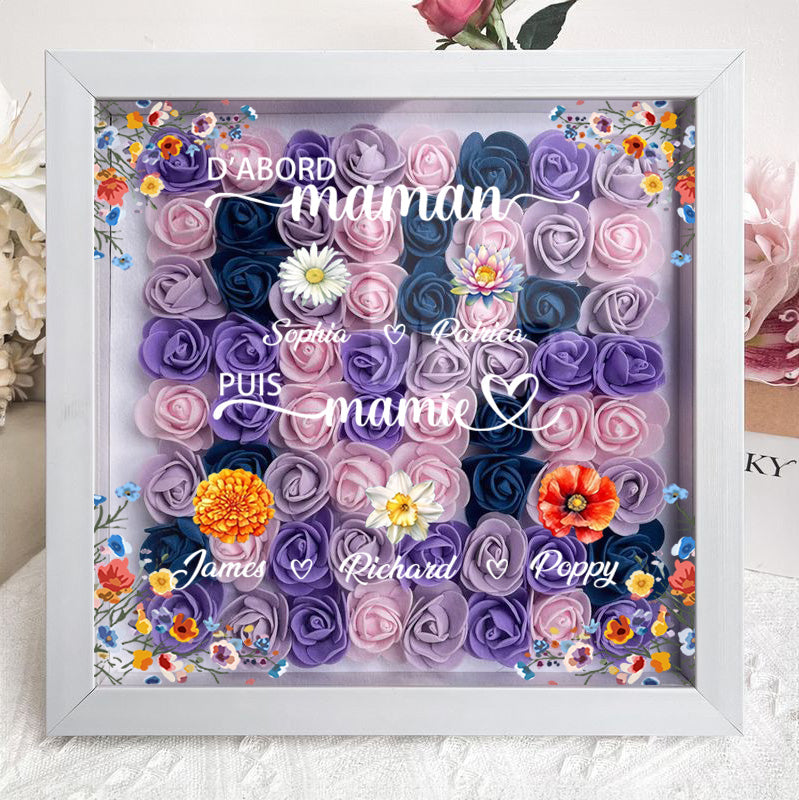 Boîte d'ombre à fleurs personnalisée première maman maintenant grand-mère