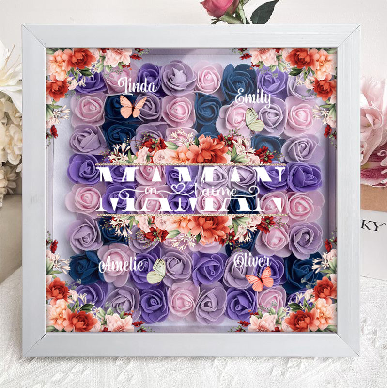 Boîte à fleurs papillon personnalisée avec le nom de la mère et de l'enfant