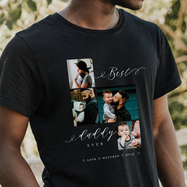 T-shirt noir souvenir de photo de famille avec script Best Daddy Ever