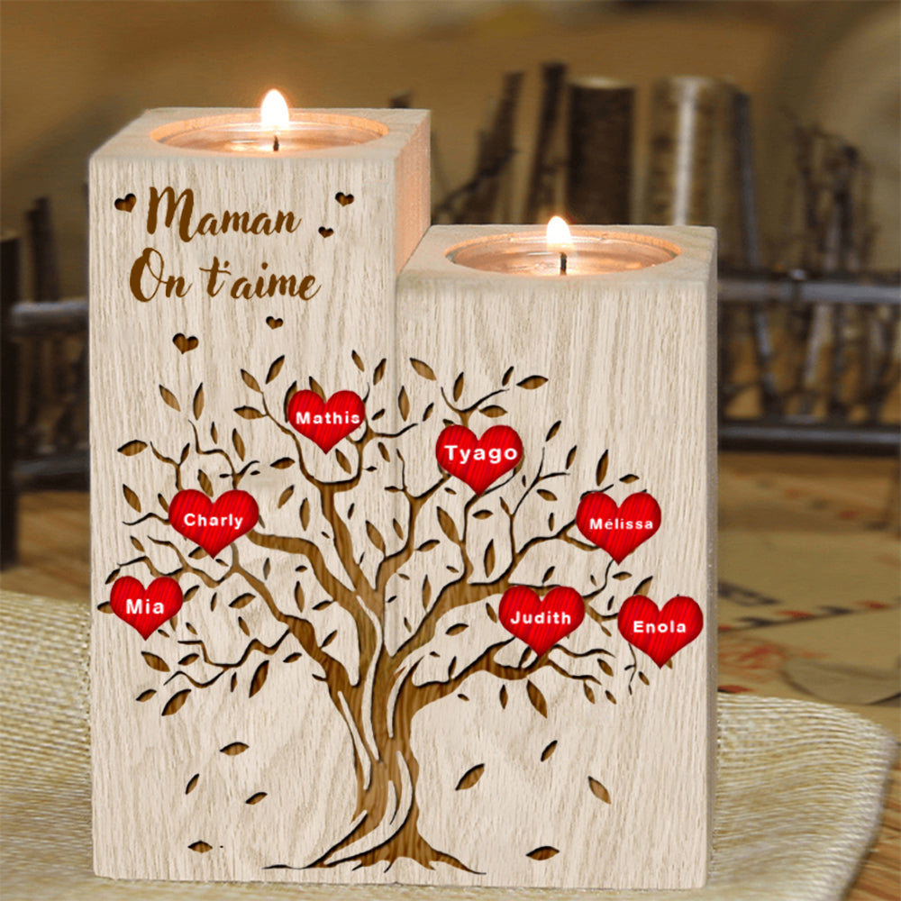 À Ma Maman - Bougeoirs en Bois sans bougie Arbre de vie Arbre généalogique Prénoms Personnalisé