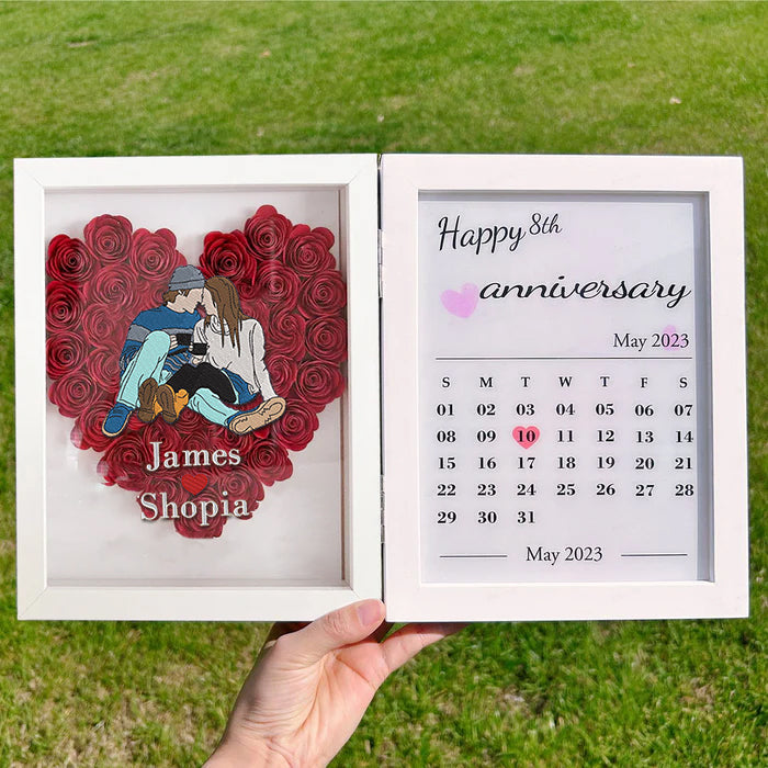 Cadre de calendrier personnalisé avec cadre d'ombre de fleur de portrait