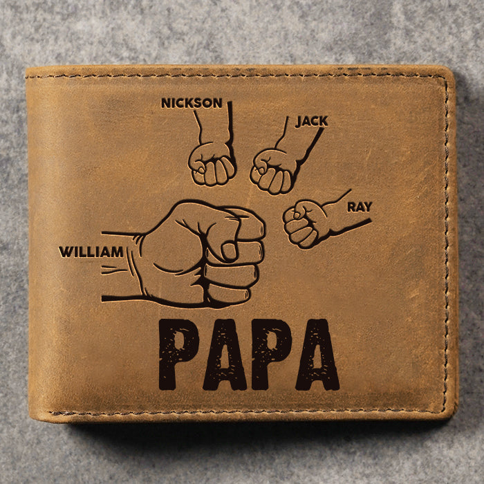 À Papa-Portefeuille Poings 2-5 Prénoms Personnalisé Classique Homme Porte-Monnaie Carte