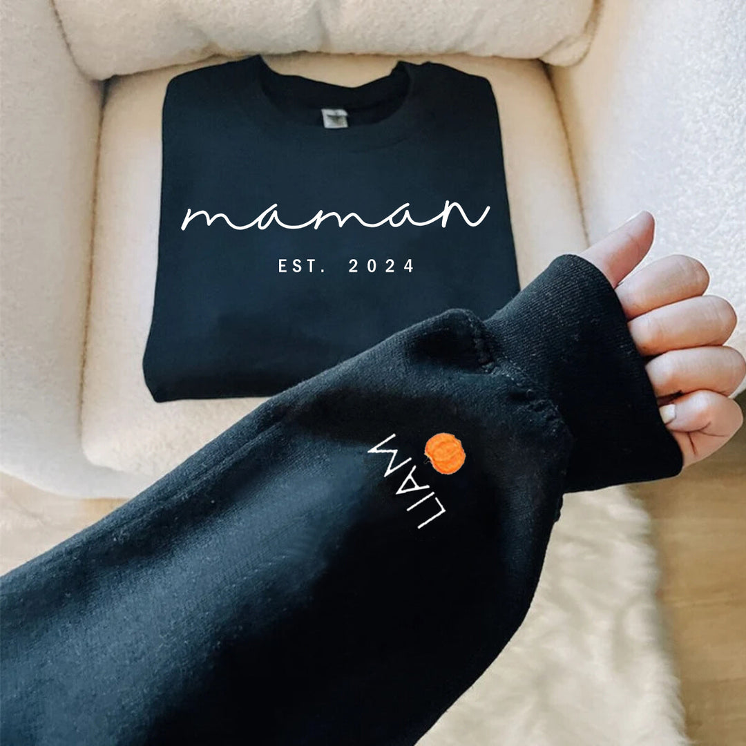 Sweat-shirt Personnalisé avec noms d'enfants sur la manche pour maman