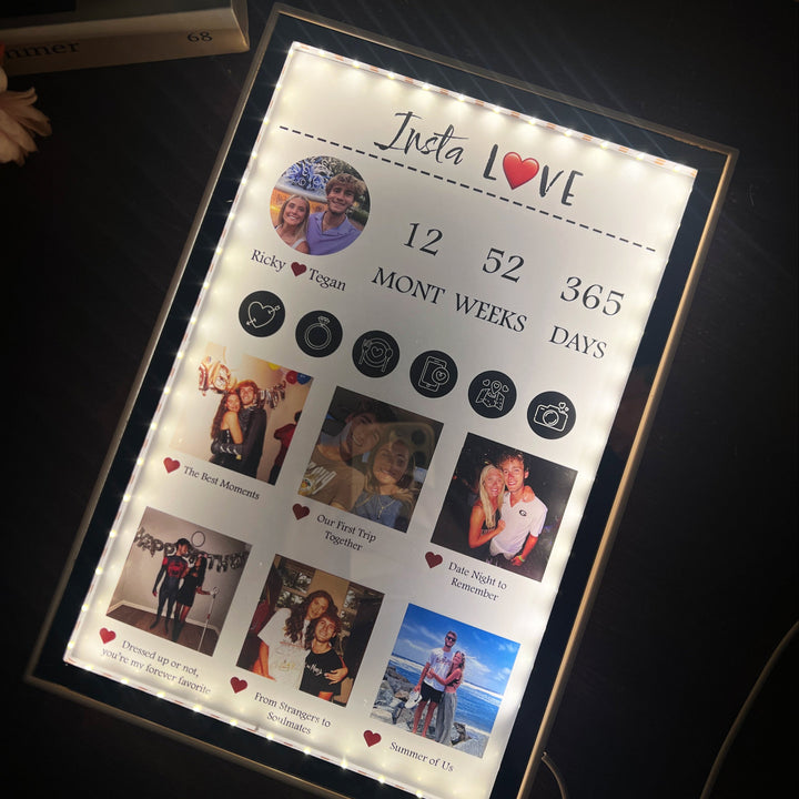 Boîte à lumière miroir Insta Love avec photos