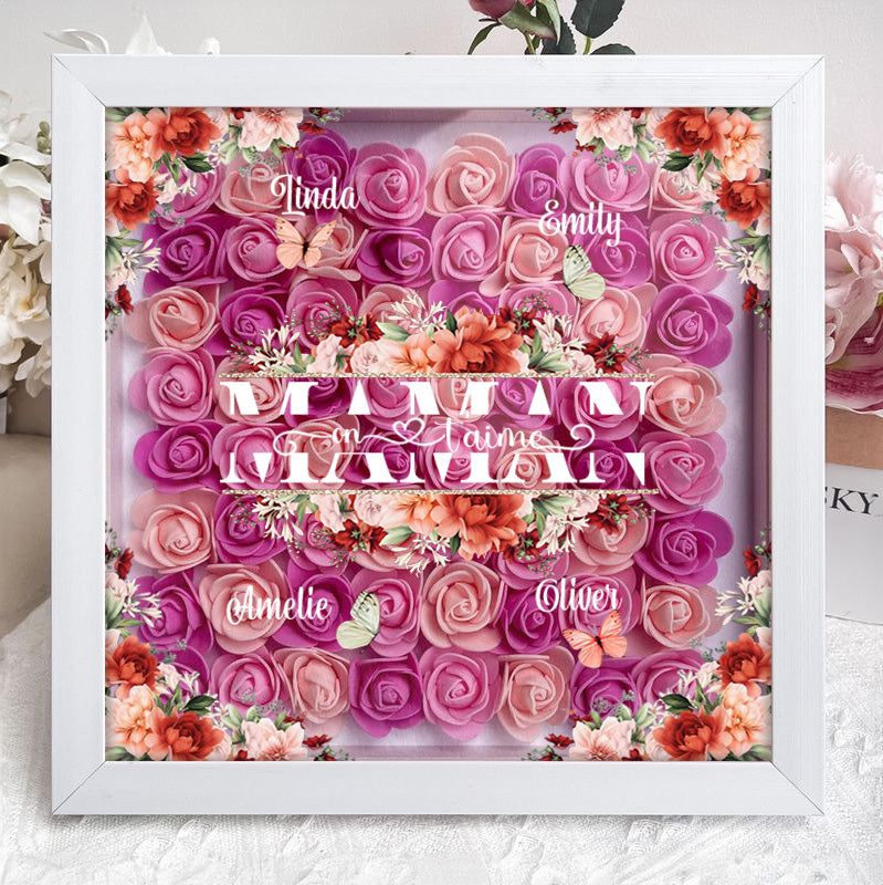 Boîte à fleurs papillon personnalisée avec le nom de la mère et de l'enfant