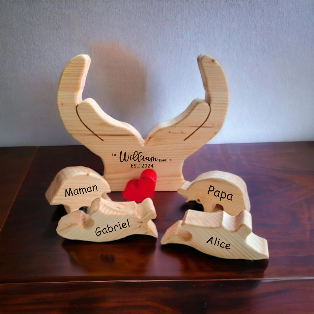 Puzzle familial en bois en forme de cœur, cadeau familial personnalisé, souvenir familial gravé personnalisé