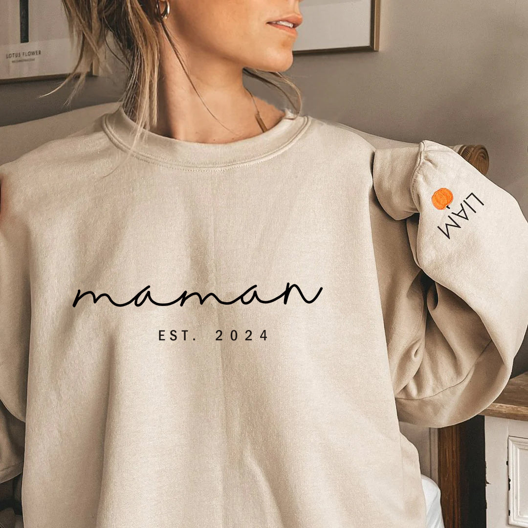 Sweat-shirt Personnalisé avec noms d'enfants sur la manche pour maman