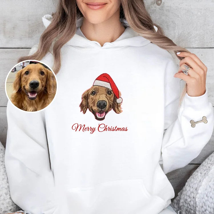 Christmas Custom Embroidered Sweatshirt With Pet Portrait