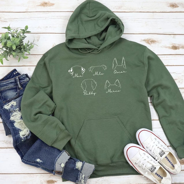 Sweat-shirt oreilles de chien personnalisé dessin au trait