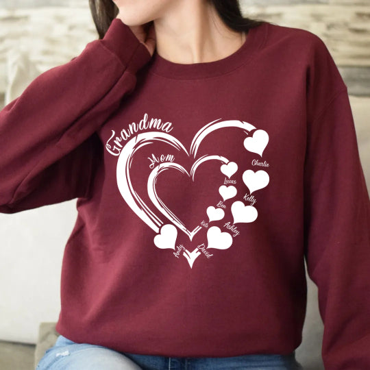 Sweat-shirt personnalisé Grandma Heart Sweatshirt/Hoodie/T-Shirt