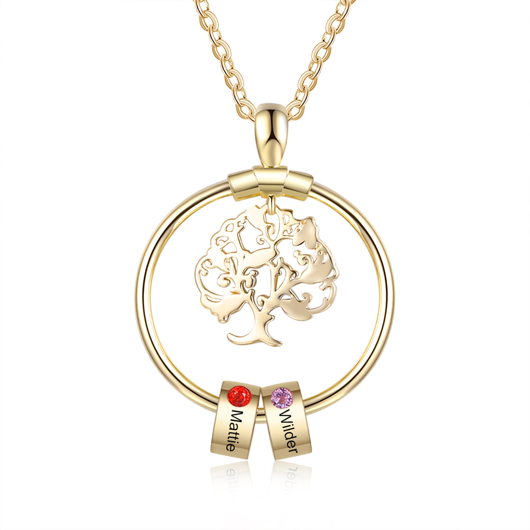 Collier Pendentif Arbre de vie Arbre généalogique 2-5 Cercles Avec Pierre De Naissance