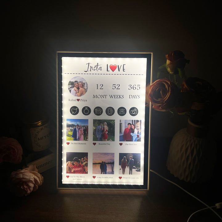 Boîte à lumière miroir Insta Love avec photos