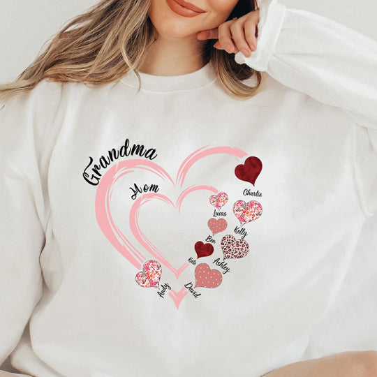 Sweat-shirt personnalisé Grandma Heart Sweatshirt/Hoodie/T-Shirt