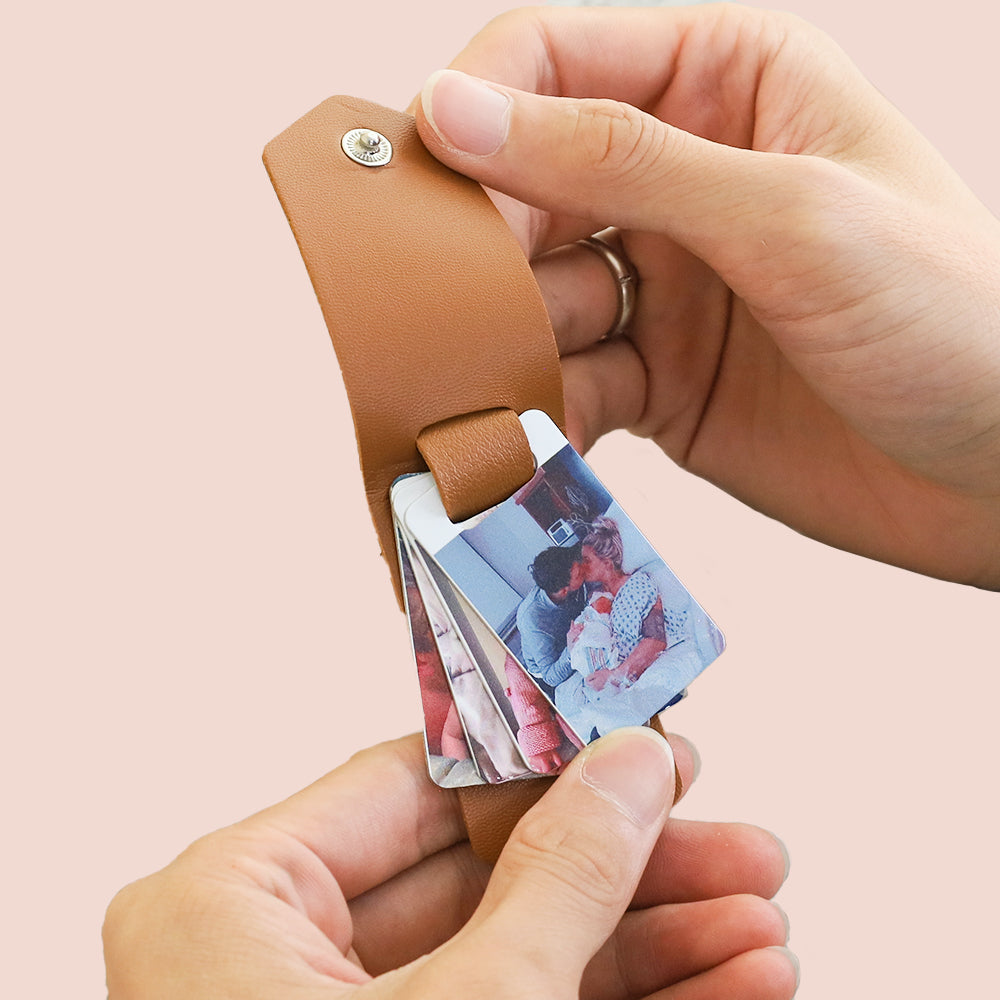 Porte-clés en cuir personnalisé avec plusieurs photos - Souvenir unique