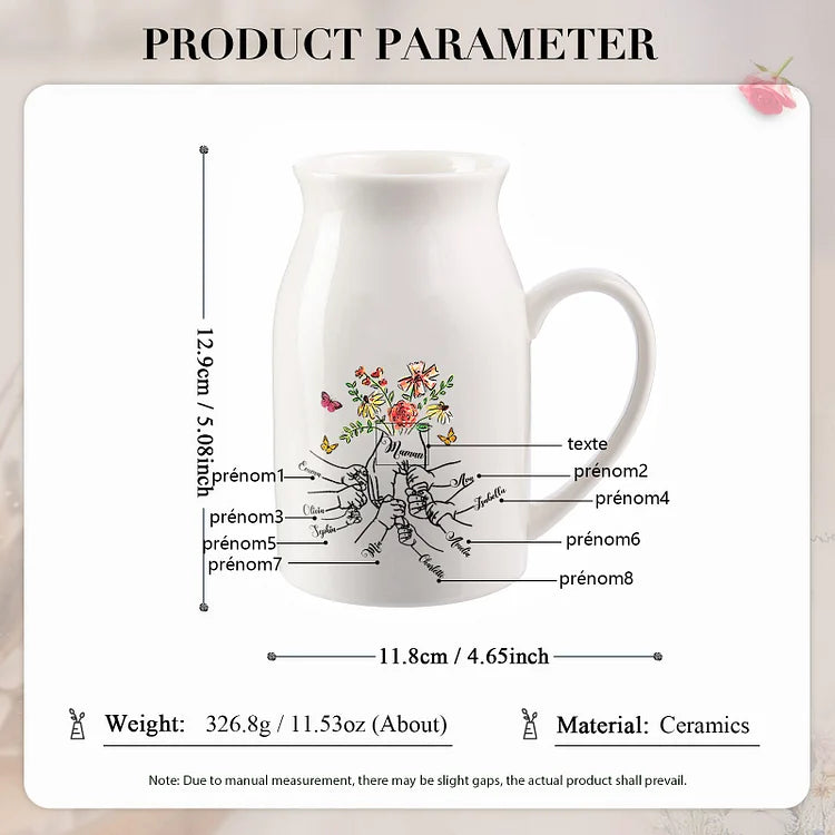 Vase à Fleurs la Main dans la Main 2-8 Prénoms