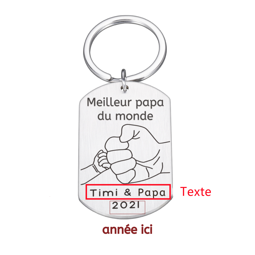 À Papa - Porte-Clés Poings texte Personnalisé avec date