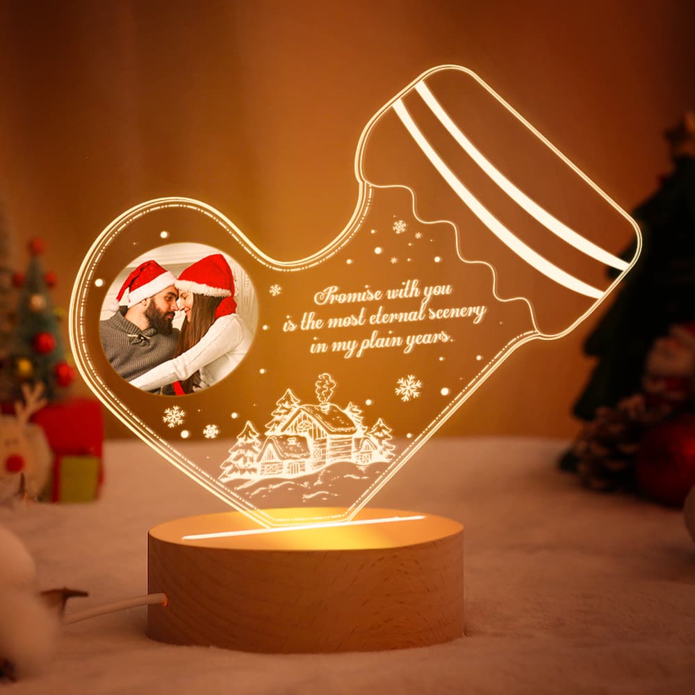 Lampe Chaussettes de Noël LED 1 texte personnalisées avec photo