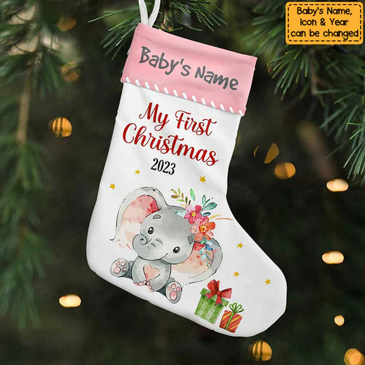 Chaussette de Noël personnalisée pour bébé éléphant Ornements