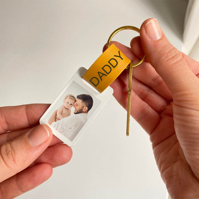 Porte-clés en cuir personnalisé pour papa mini photo