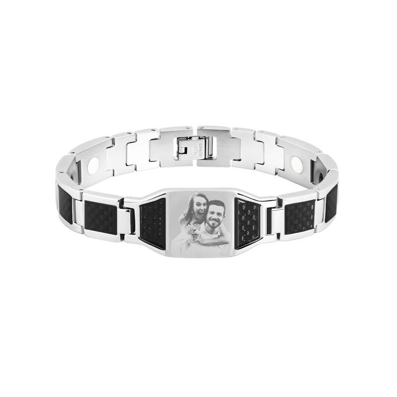 Bracelet homme en cuir personnalisé avec photo personnelle.