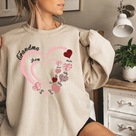 Sweat-shirt personnalisé Grandma Heart Sweatshirt/Hoodie/T-Shirt