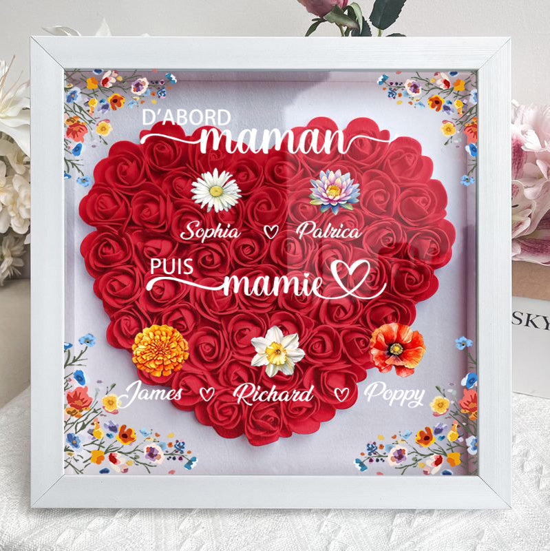 Boîte d'ombre à fleurs personnalisée première maman maintenant grand-mère