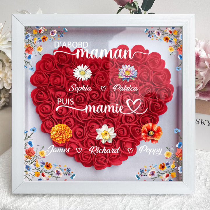 Boîte d'ombre à fleurs personnalisée première maman maintenant grand-mère