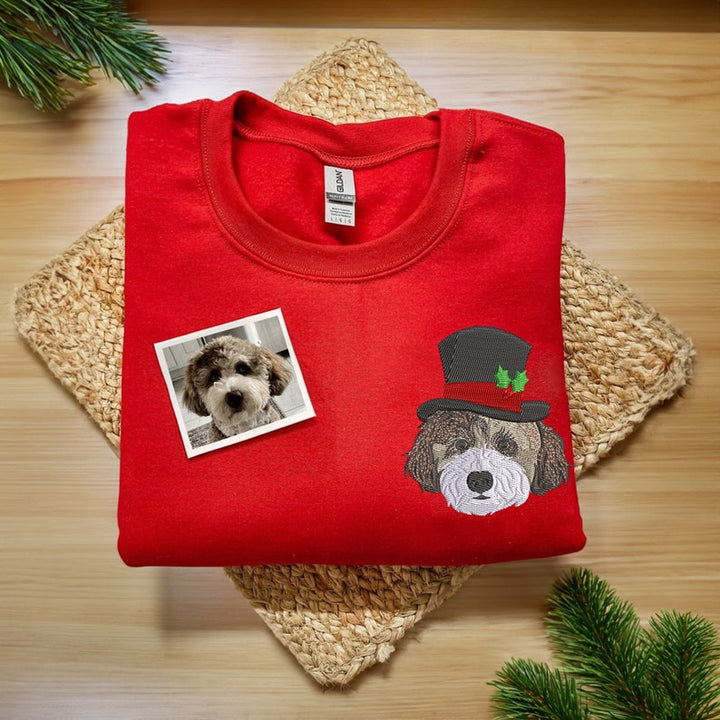 Sweat-shirt brodé de Noël Personnalisé pour portrait d’animal de compagnie