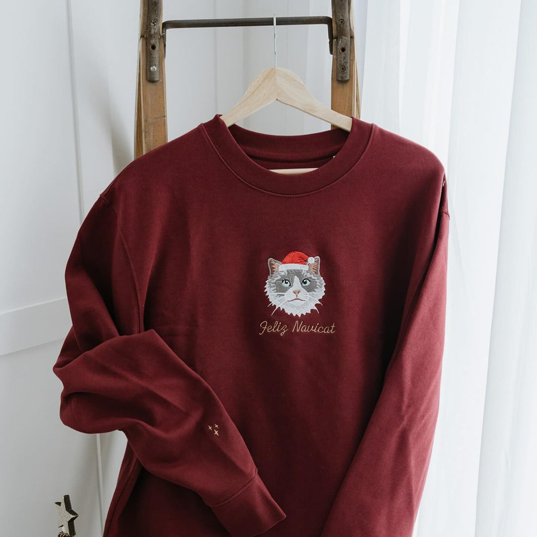 Christmas Custom Embroidered Sweatshirt With Pet Portrait