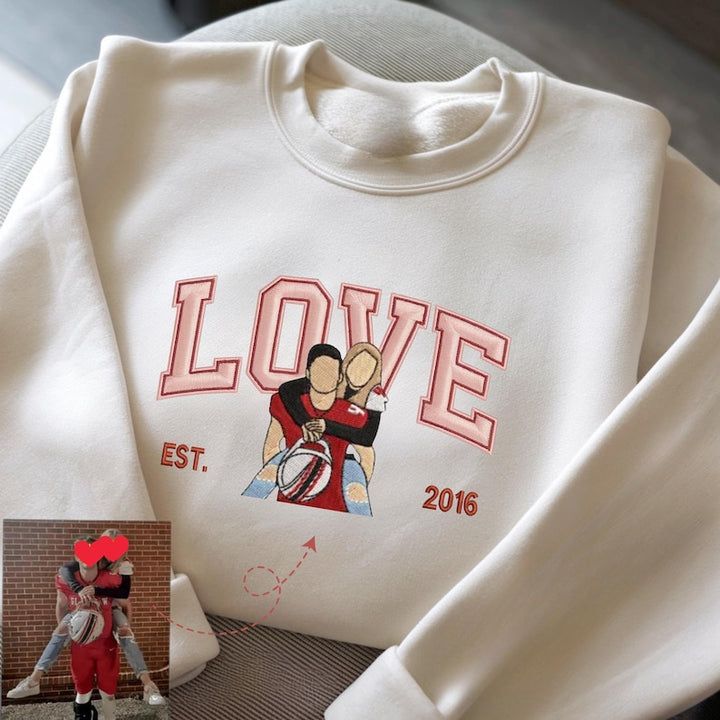 Sweat-shirt personnalisé avec portrait brodé photo LOVE