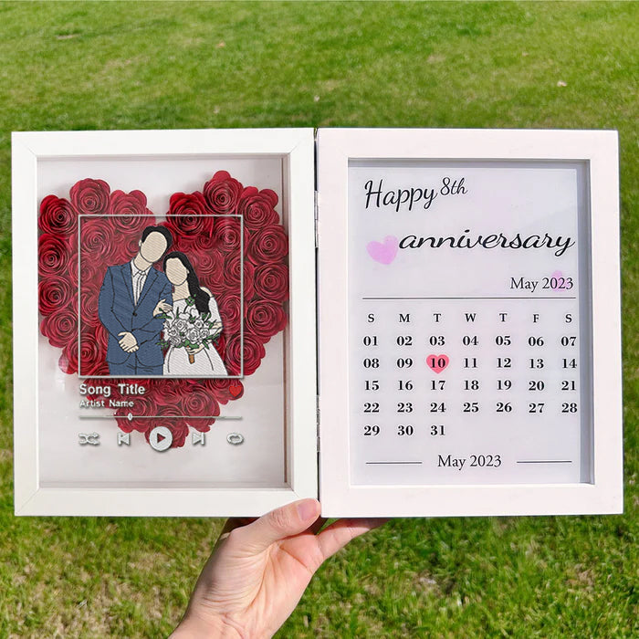 Cadre de calendrier personnalisé avec cadre d'ombre de fleur de portrait