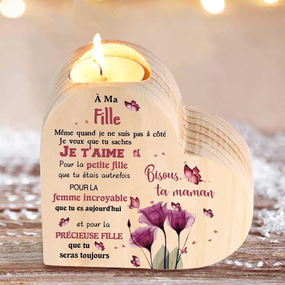 À ma Fille-Bougeoir en Bois avec papillons et fleurs sans bougie