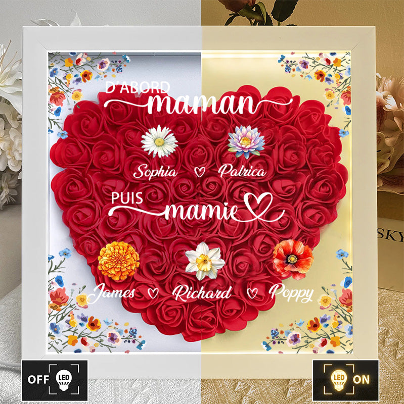 Boîte d'ombre à fleurs personnalisée première maman maintenant grand-mère