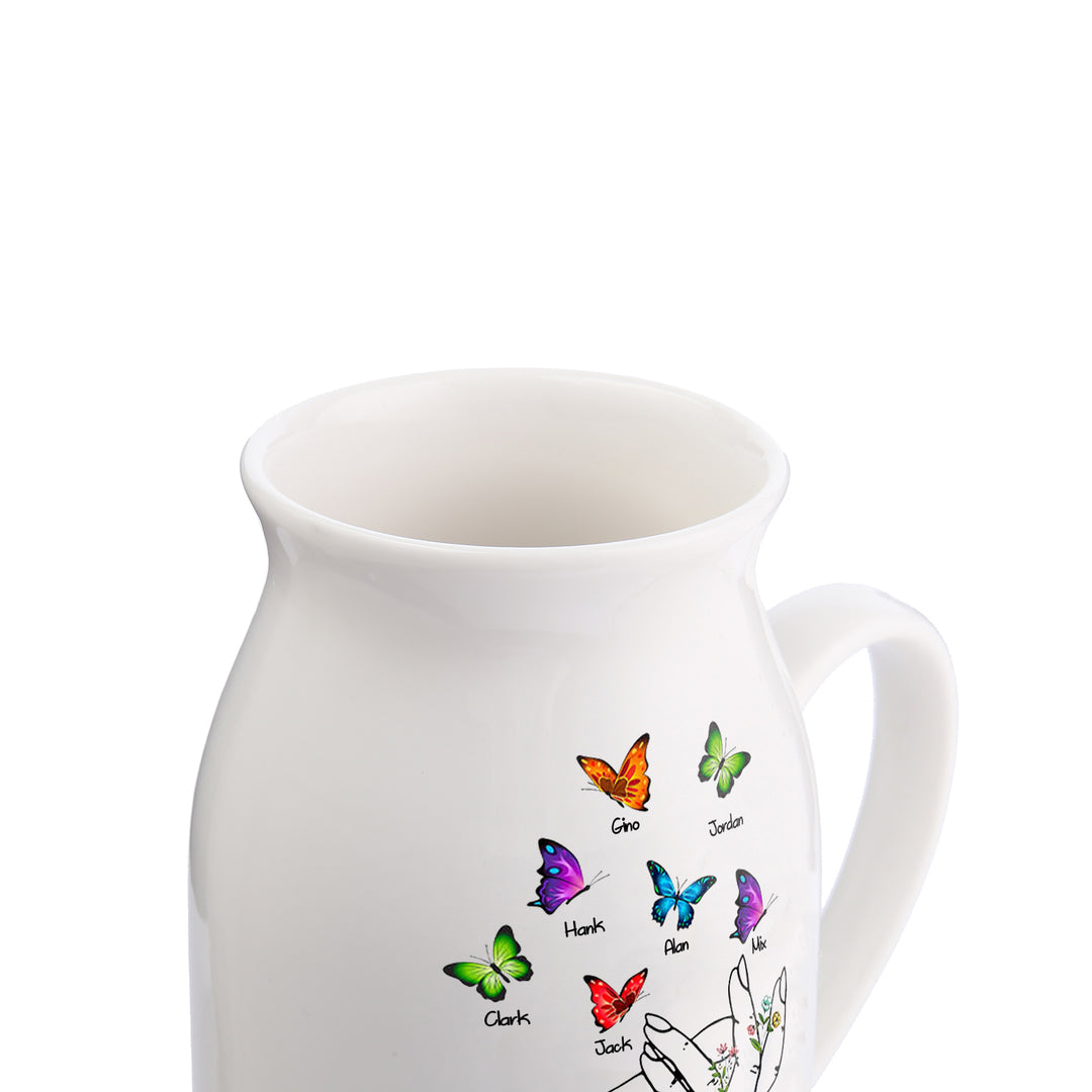 Vase à Fleurs Mains et Papillons 2-8 Prénoms Personnalisés avec Texte