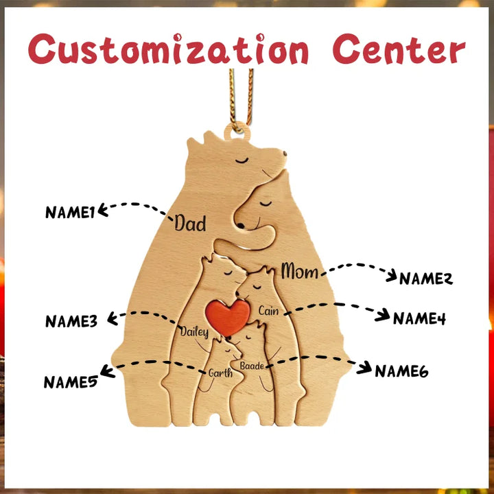 Ornements de Noël en Bois d'Ours avec 2-6 Prénoms Personnalisés pour Famille