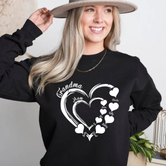 Sweat-shirt personnalisé Grandma Heart Sweatshirt/Hoodie/T-Shirt