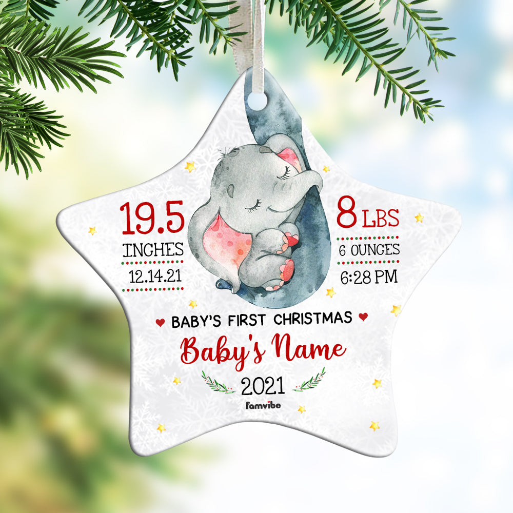 Ornements personnalisé de Noël avec le nom du bébé en forme d’étoile  de bébé éléphant