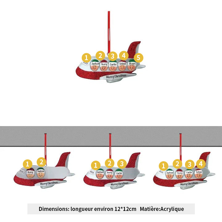 Ornements de Noël Avion 2-5 Prénoms Personnalisés avec Texte et Année