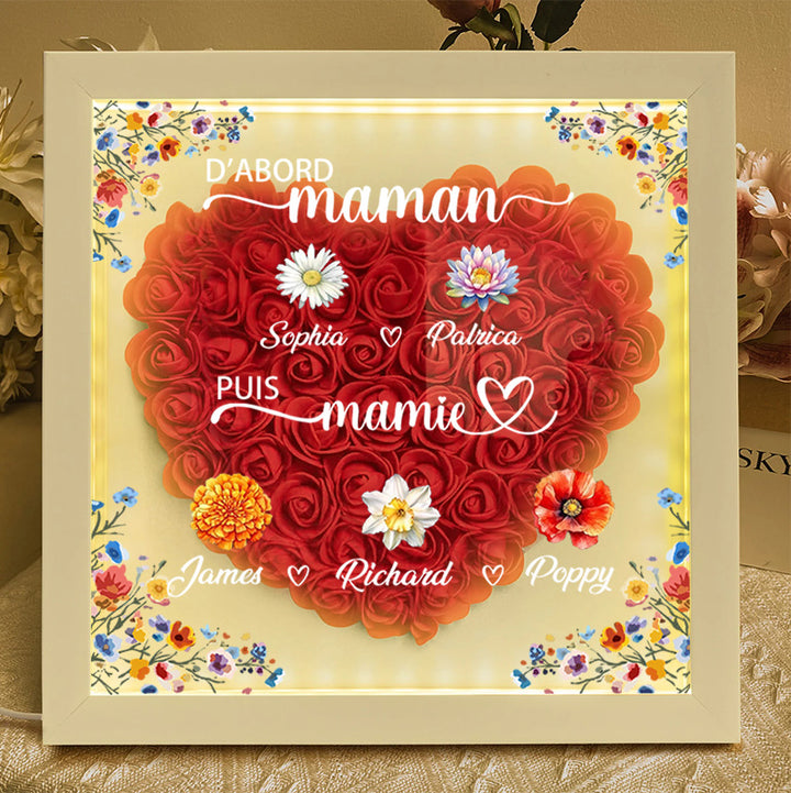 Boîte d'ombre à fleurs personnalisée première maman maintenant grand-mère