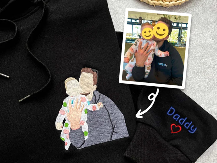 Sweat-shirt personnalisé avec portrait photo brodé pour papa