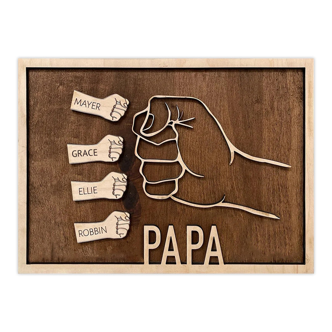 À Papa - Cadre en bois Poings 1-6 prénoms personnalisée