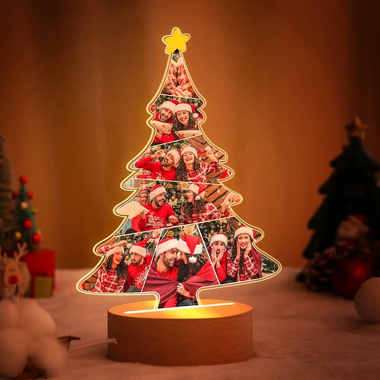 Lampe de chevet LED Sapin de Noël avec 7 Photos Personnalisées