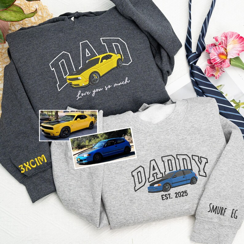 Sweat à capuche/t-shirt/sweat-shirt de voiture brodé pour PAPA