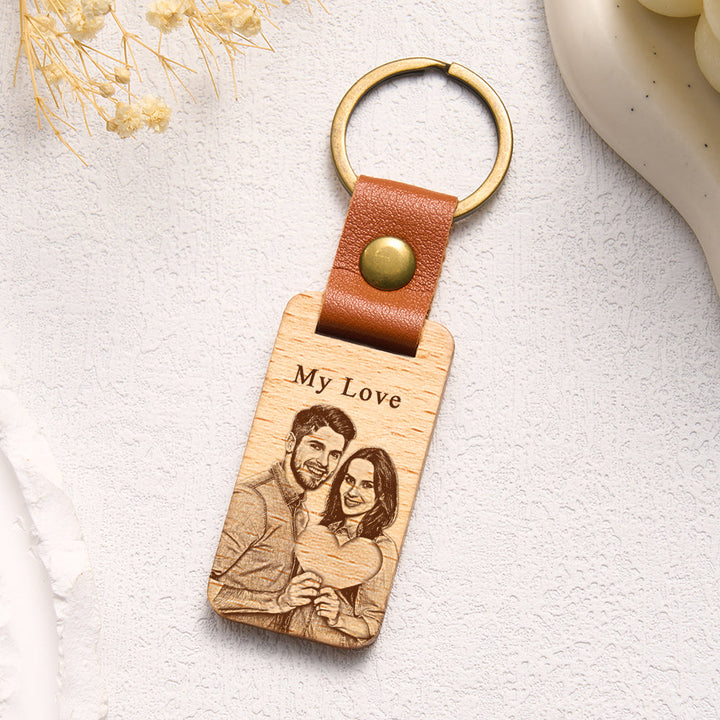 Porte-clés en bois avec photo personnalisée