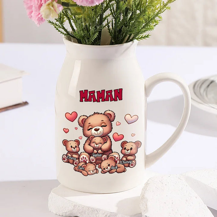 Vase à Fleurs Ours 2-8 Prénoms Personnalisés avec Texte