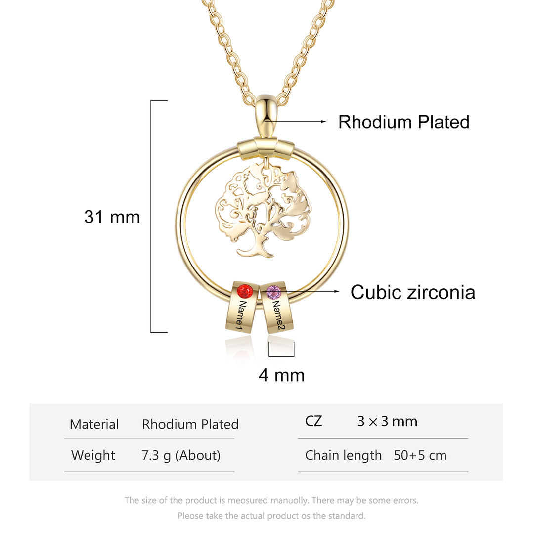 Collier Pendentif Arbre de vie Arbre généalogique 2-5 Cercles Avec Pierre De Naissance