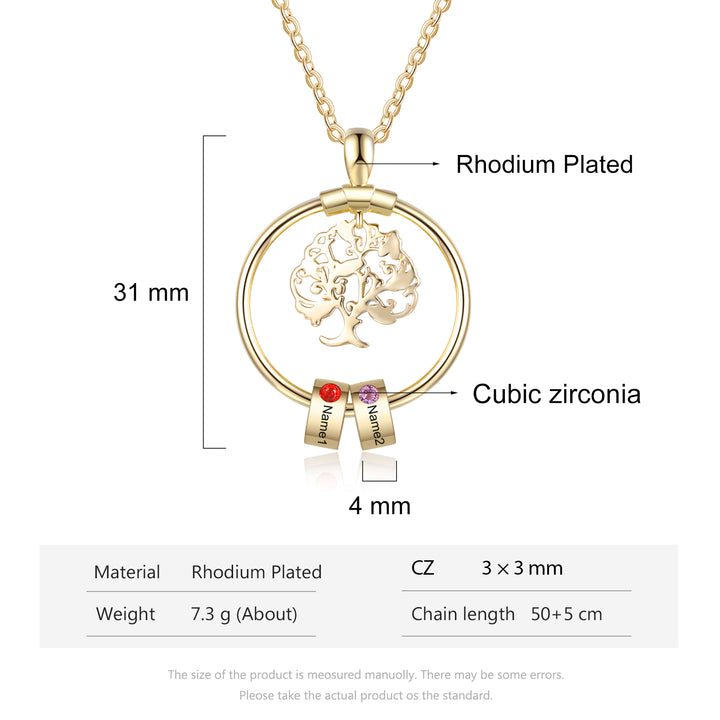 Collier Pendentif Arbre de vie Arbre généalogique 2-5 Cercles Avec Pierre De Naissance