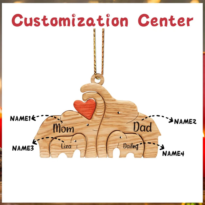 Ornements de Noël d'Éléphant avec 3-6 Prénoms Personnalisés pour Famille