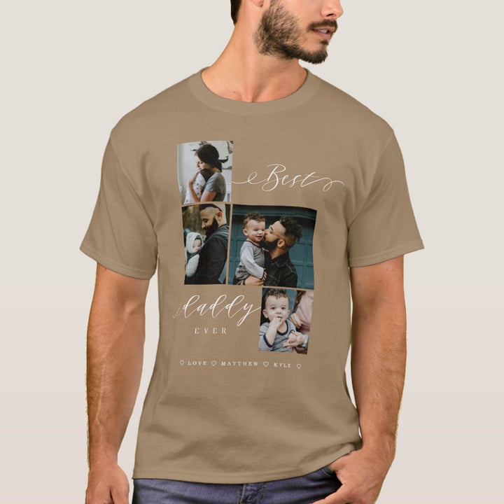 T-shirt noir souvenir de photo de famille avec script Best Daddy Ever