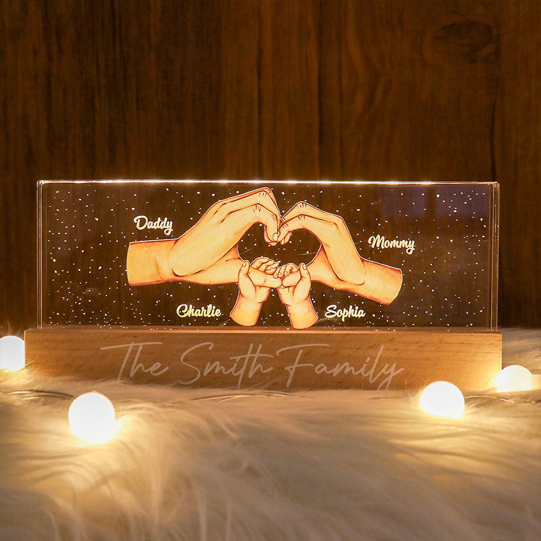 Veilleuse LED en acrylique personnalisée Family Heart Hands